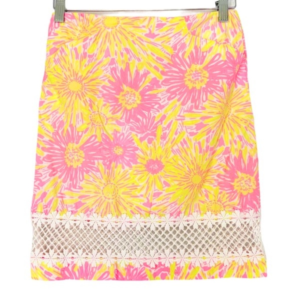 Lily Pulitzer Neon Pink Yellow Floral Crochet Mini